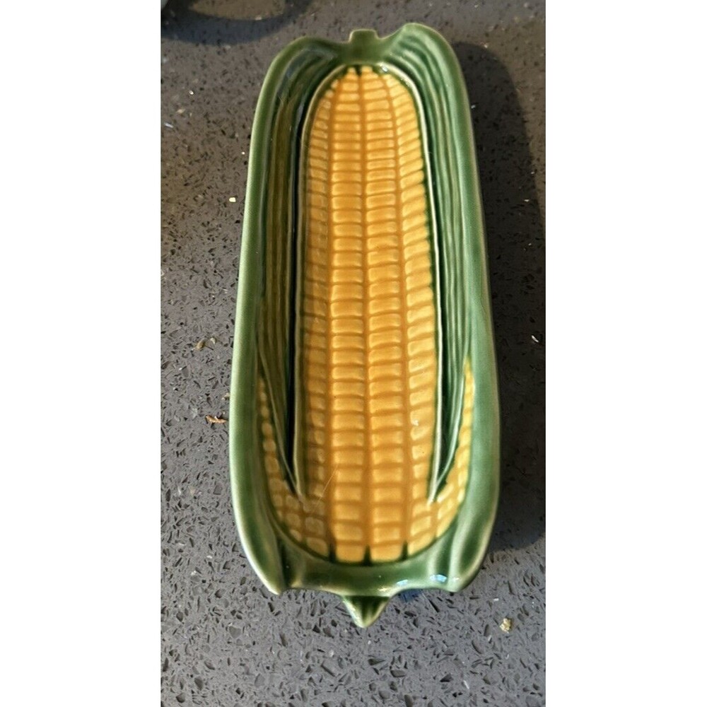 Vintage SPLENDID MAJOLICA CORN On Cob Dish CALDAS DE LA RAINHA PORTUGUESE
